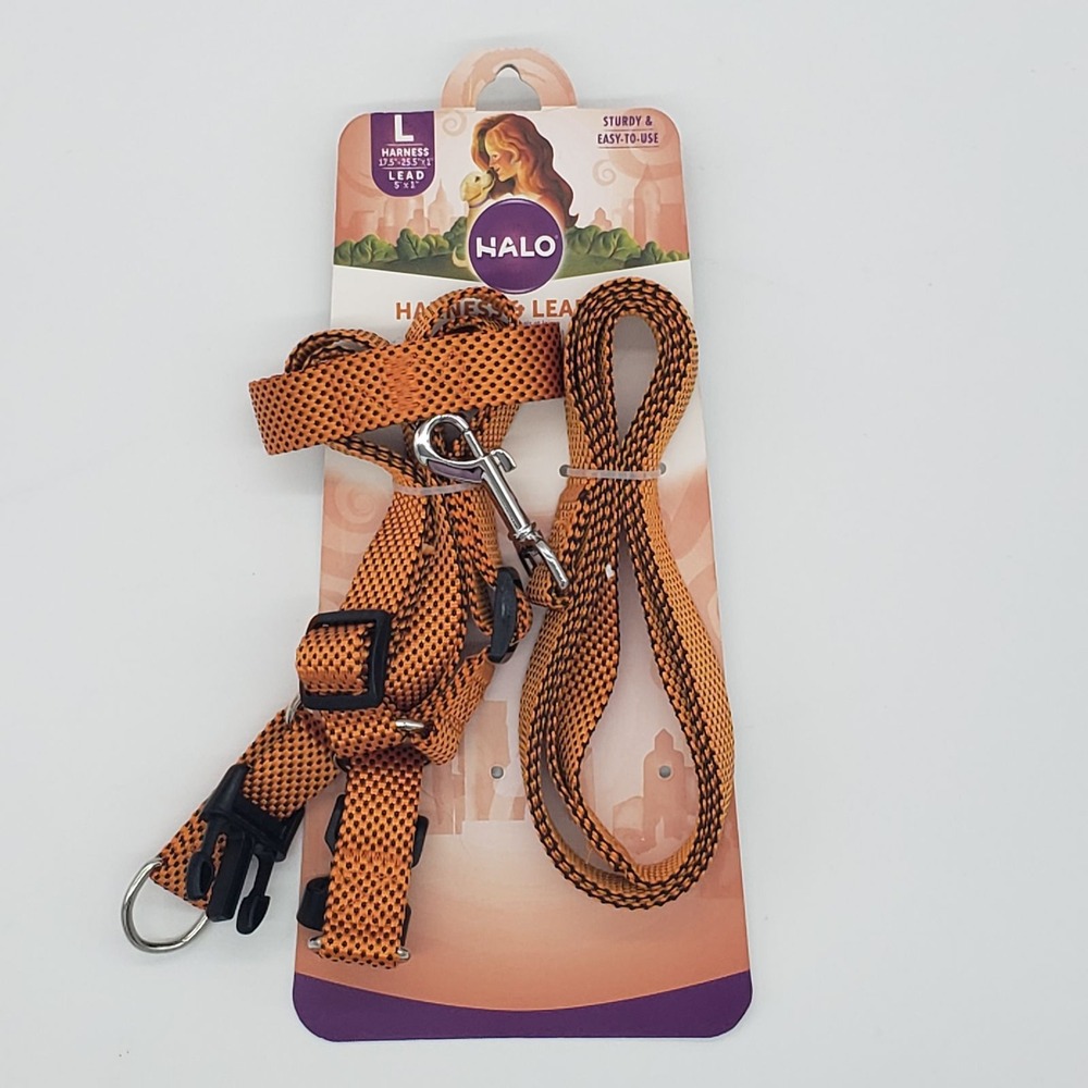Halo Orange Mesh Dog Harness and Lead Set Large Adjustable Step-In 5ft Leash